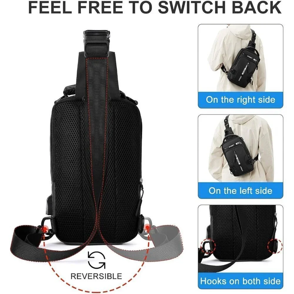 💫 Men Black Motorcycle Chest Bag Tactical Mini Anti-Theft CasualTravel Backpack